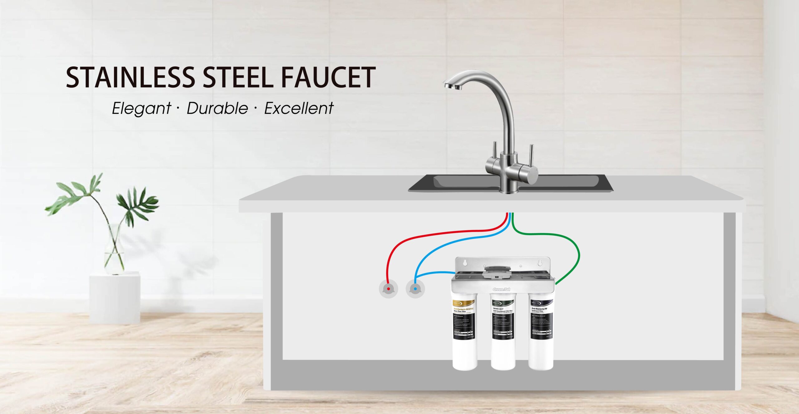 Stainless Steel 3-Way Swan Kitchen Faucet