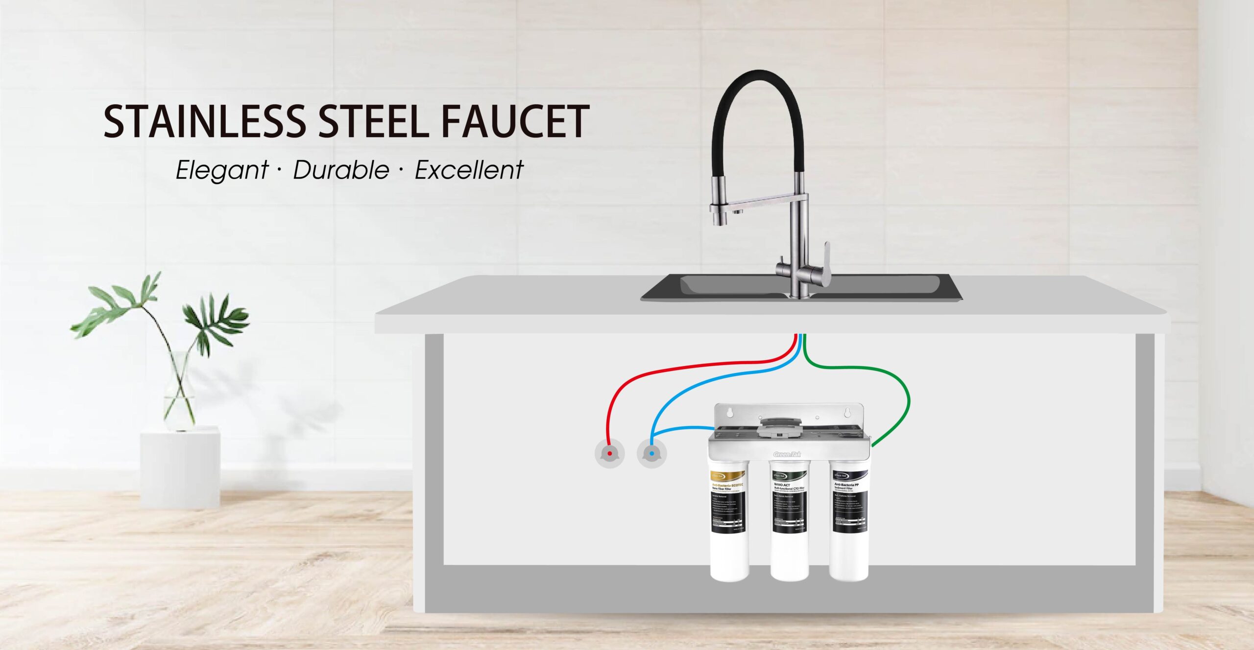 Stainless Steel Modern 3-Way Kitchen Faucet
